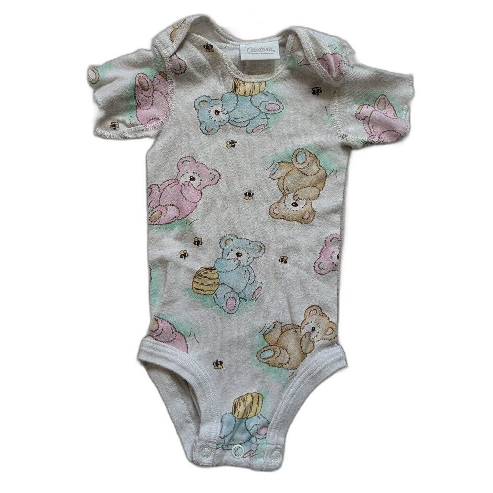 Vintage Carter's Baby Short Sleeve Bodysuit Teddy Bear/Honey Pot Design 3m